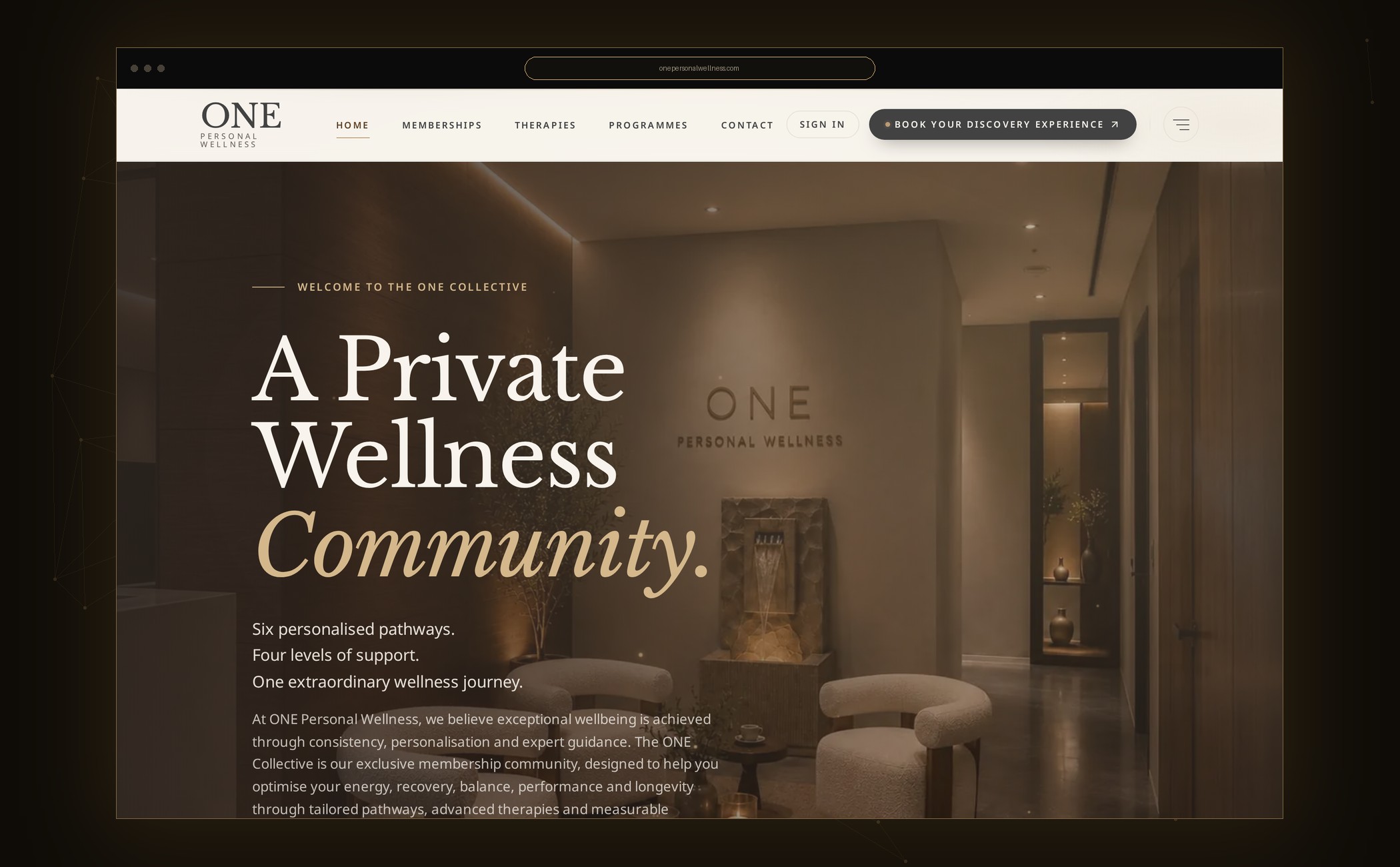 The live ONE Personal Wellness site shown in a browser window
