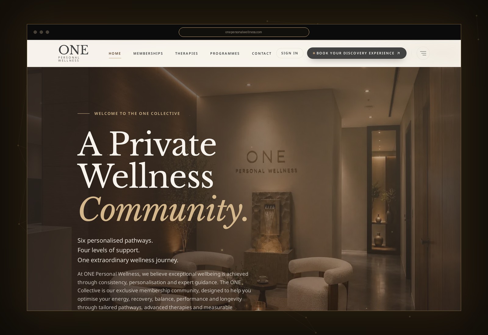 The live ONE Personal Wellness site shown in a browser window