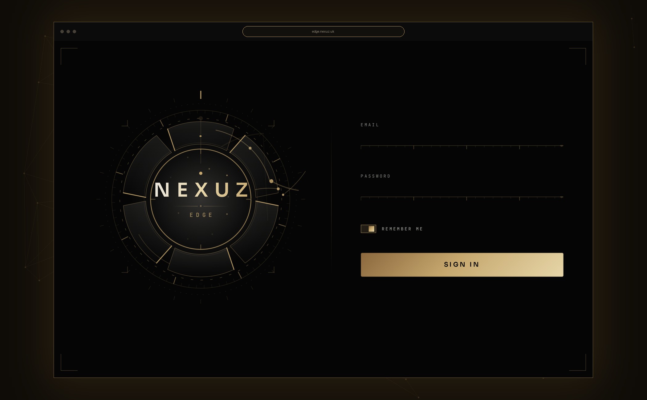 The Nexuz Edge operator console sign-in screen shown in a NEXUZ browser frame