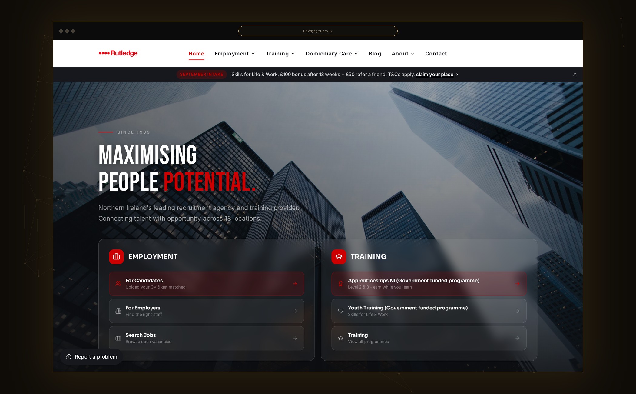 The live Rutledge Group site shown in a browser window