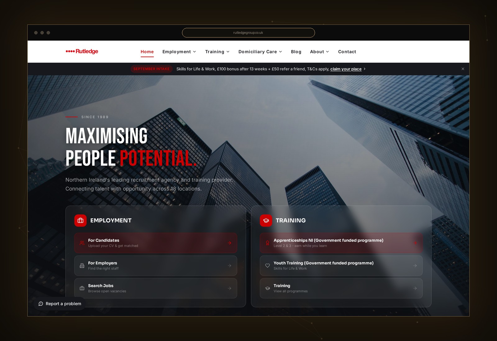 The live Rutledge Group site shown in a browser window