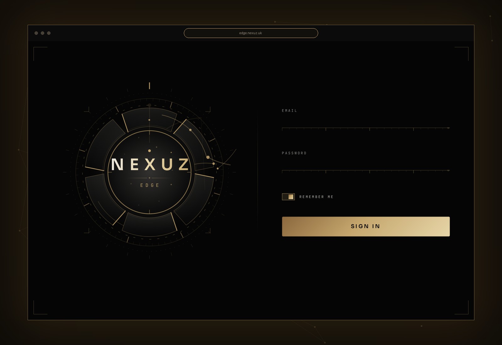 The Nexuz Edge operator console sign-in screen shown in a NEXUZ browser frame